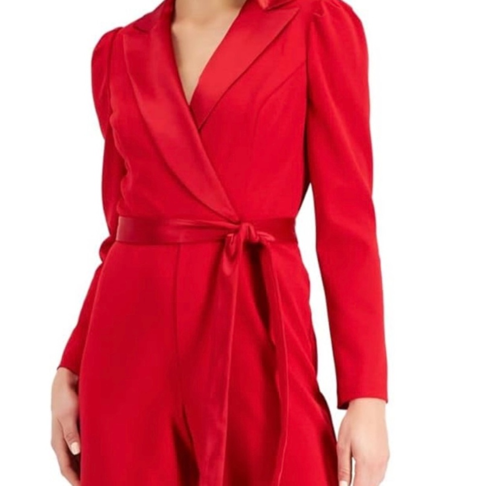 Adrianna Papell Women’s Knit Crepe Tuxedo Jumpsuit Red 4 Long-sleeve WORN ONCE